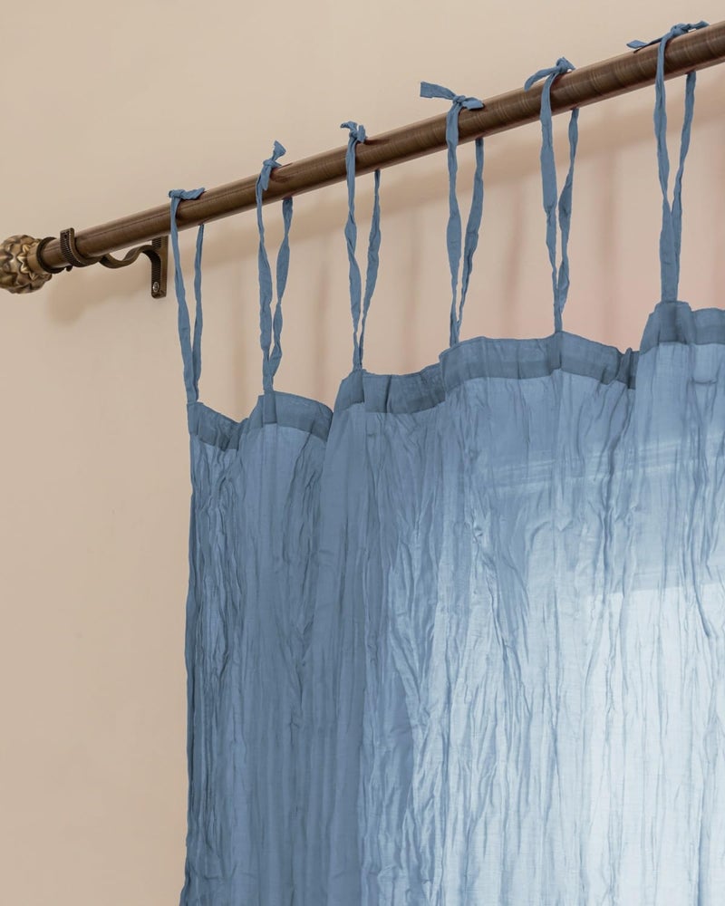 TARAN LIVING Cotton Sheer Crinkle Curtains 84" Long for Bedroom Living Room 42" Wide DÃ©cor Window Treatment Rod Pocket 2 Panel Curtain Drapes for Home Decorations - Blue - Image 4